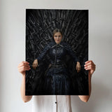 Custom Queen Portrait – Woman Sitting on Iron Throne in Black Gown