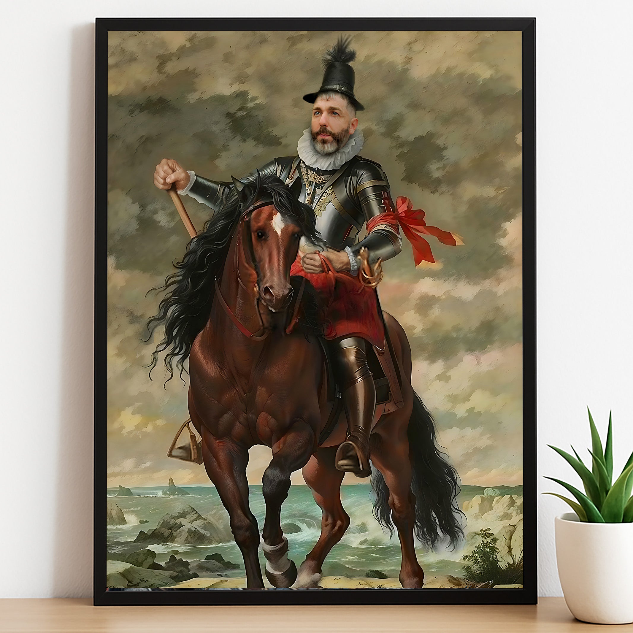 Custom Knight Portrait on Horse – Medieval Royal Artwork for Men