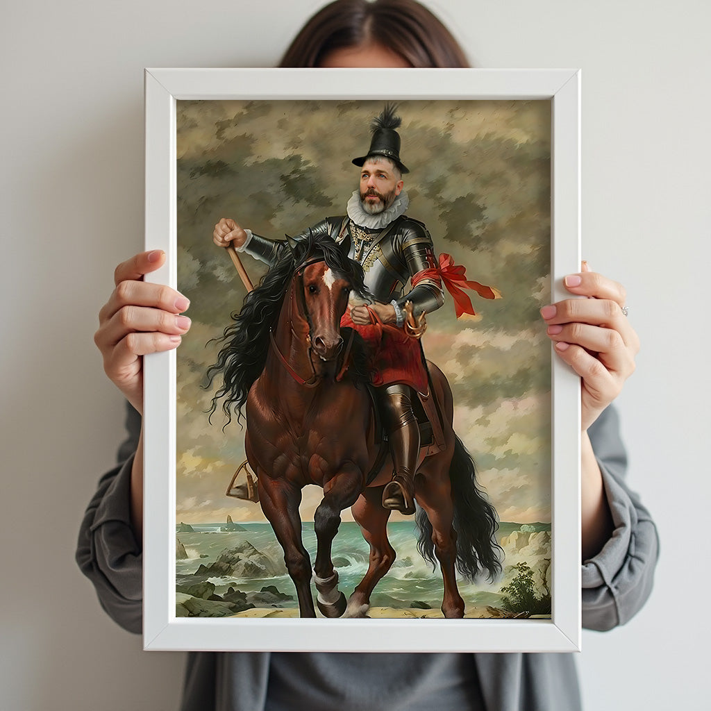 Custom Knight Portrait on Horse – Medieval Royal Artwork for Men