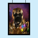 Custom Thanos-style pet portrait featuring a dog or cat in cosmic villain attire, inspired by Avengers and Marvel superheroes