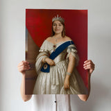 Custom Female Victorian Queen Portrait in White Dress with Crown