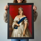 Custom Female Victorian Queen Portrait in White Dress with Crown