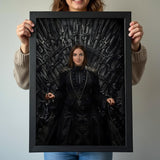 Custom Female Portrait on Iron Throne with Black Royal Warrior Dress