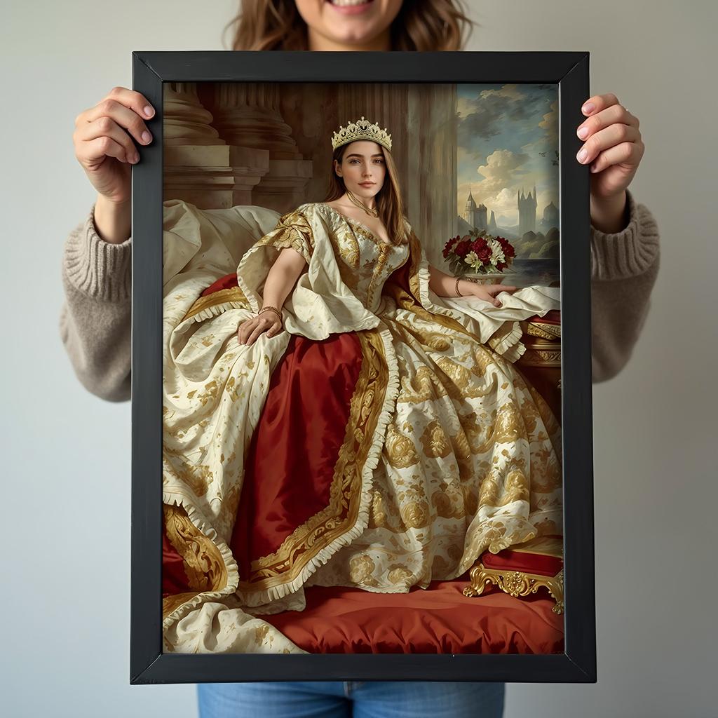 Custom Baroque Royal Queen Portrait for Women in Gold and Red Dress