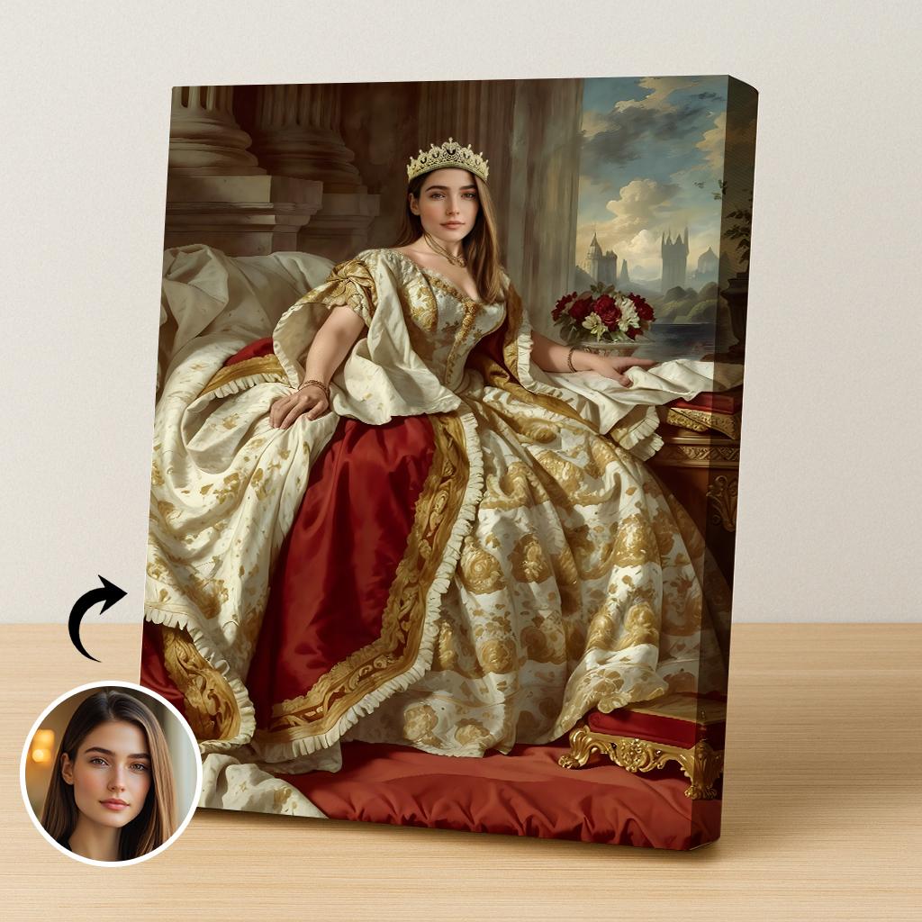 Custom Baroque Royal Queen Portrait for Women in Gold and Red Dress