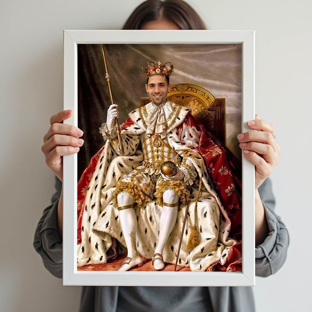 Custom Royal King Portrait – Man Seated on Throne in Regal Outfit