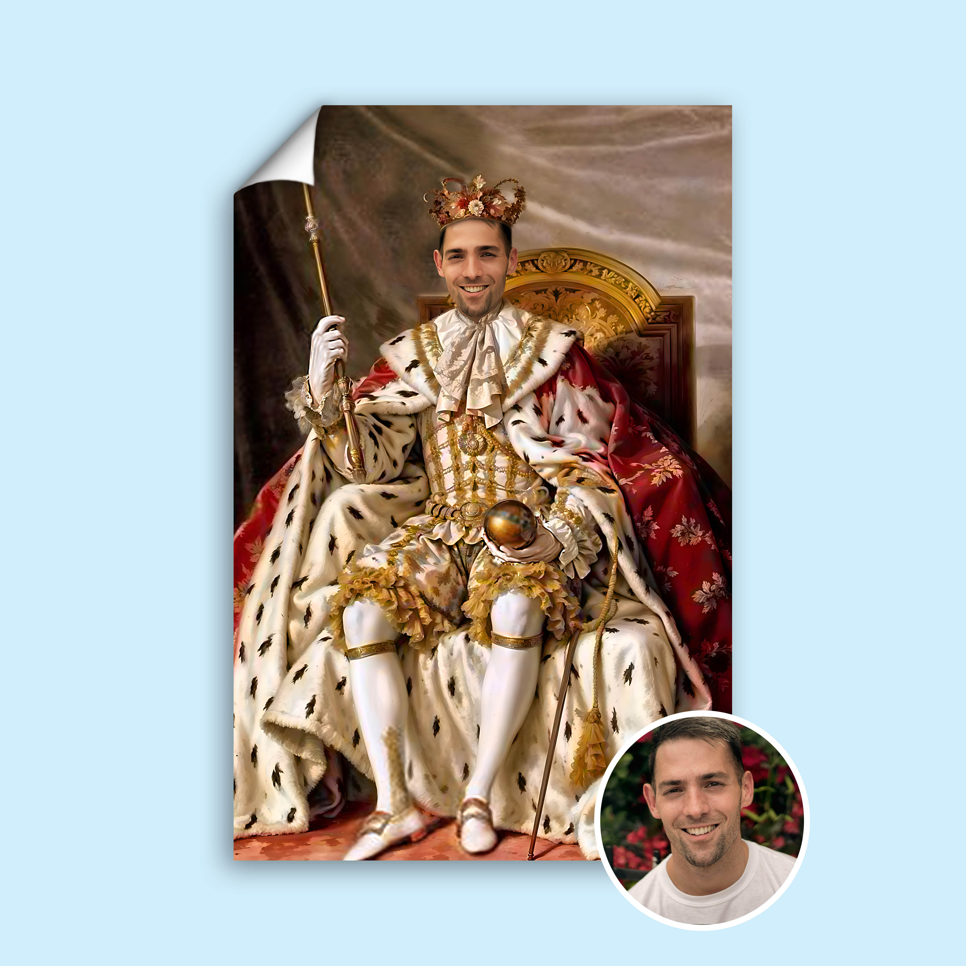 Custom Royal King Portrait – Man Seated on Throne in Regal Outfit