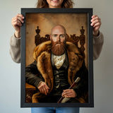 Custom Nordic Gentleman Portrait – Man with Beard, Fur Coat, and Throne