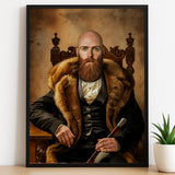Custom Nordic Gentleman Portrait – Man with Beard, Fur Coat, and Throne