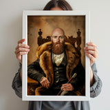 Custom Nordic Gentleman Portrait – Man with Beard, Fur Coat, and Throne