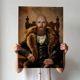 Custom Nordic Gentleman Portrait – Man with Beard, Fur Coat, and Throne