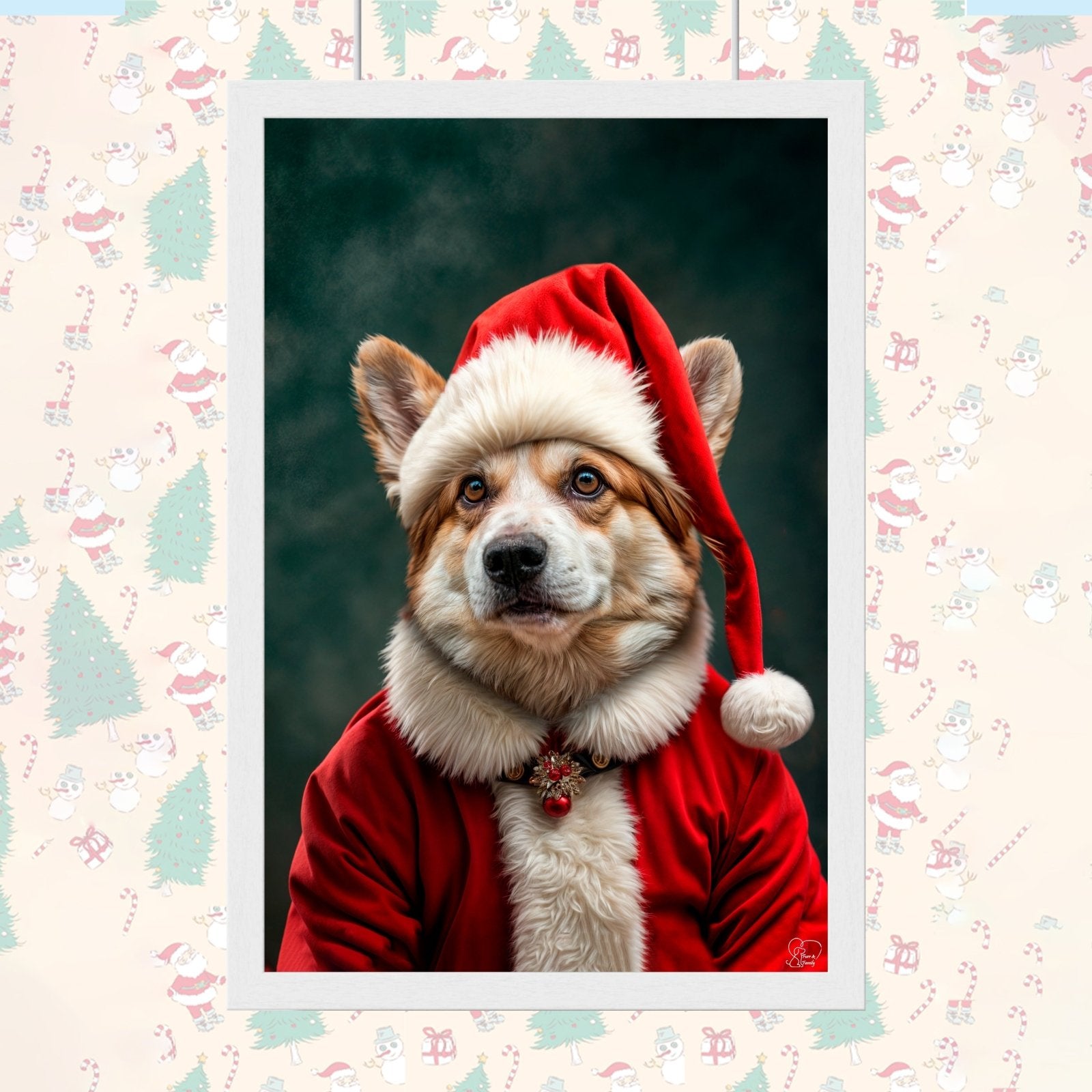 Santa Corgi Christmas Portrait – Festive Custom Pet Art - 1 Pet - Furr and Family