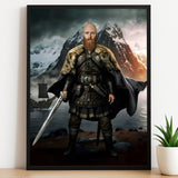 Custom Viking Warrior Portrait – Bearded Man with Sword and Cape