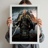 Custom Viking Warrior Portrait – Bearded Man with Sword and Cape