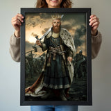 Custom Warrior King Portrait – Man with Crown and Sword in Battle
