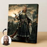Custom Warrior King Portrait – Man with Crown and Sword in Battle