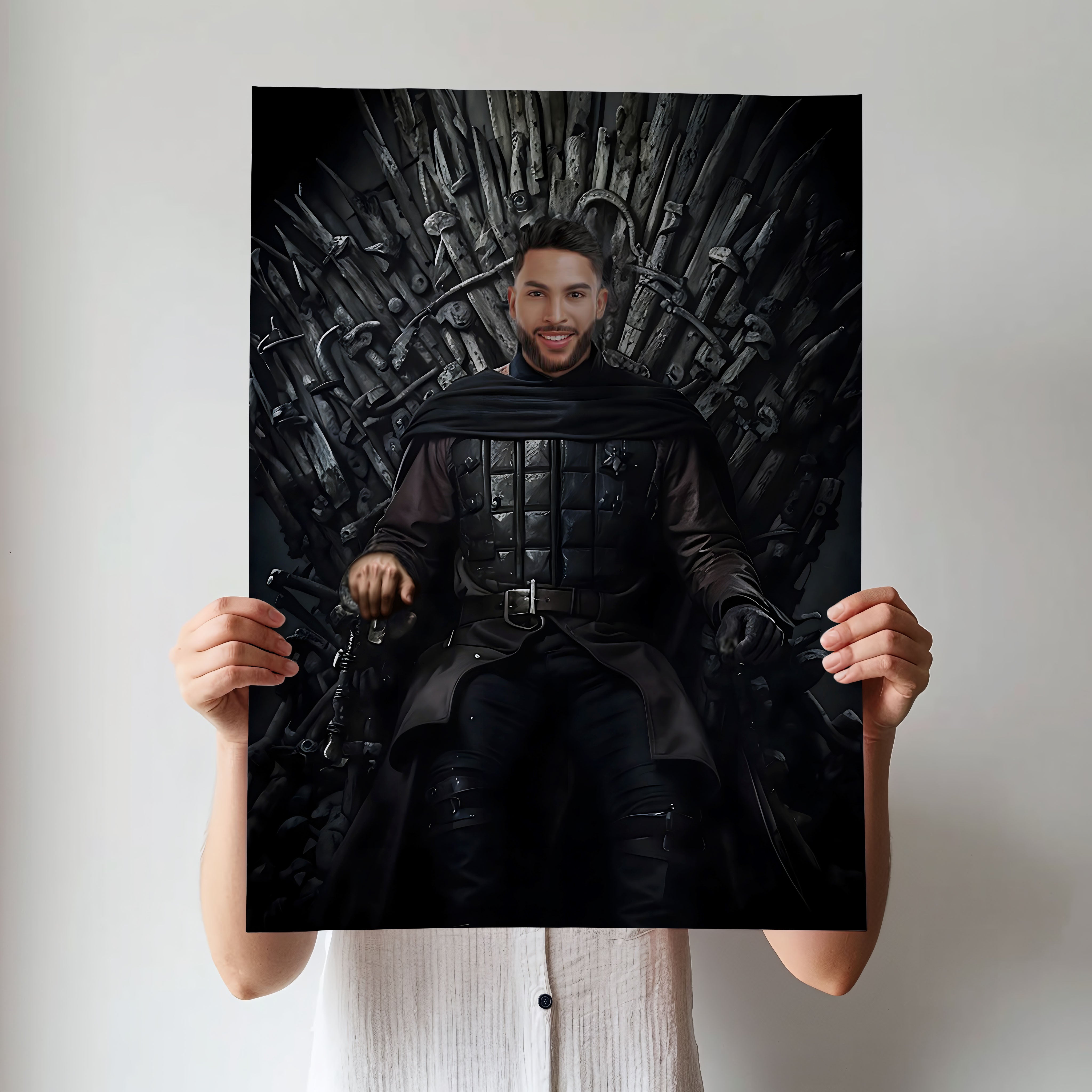Custom Game of Thrones Portrait – Man Seated in Armor on Iron Throne