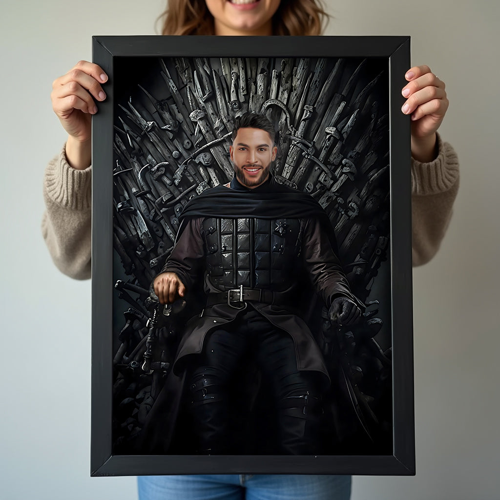 Custom Game of Thrones Portrait – Man Seated in Armor on Iron Throne