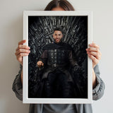 Custom Game of Thrones Portrait – Man Seated in Armor on Iron Throne