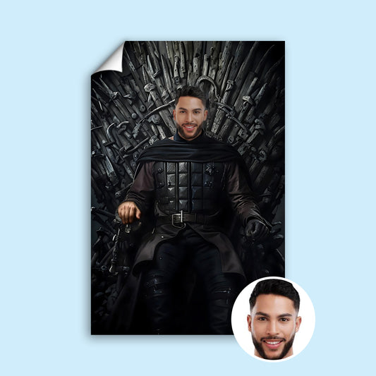 Custom Game of Thrones Portrait – Man Seated in Armor on Iron Throne