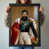 Custom Imperial Portrait – Man in Red Cape and Blue Sash with Medals