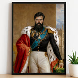 Custom Imperial Portrait – Man in Red Cape and Blue Sash with Medals