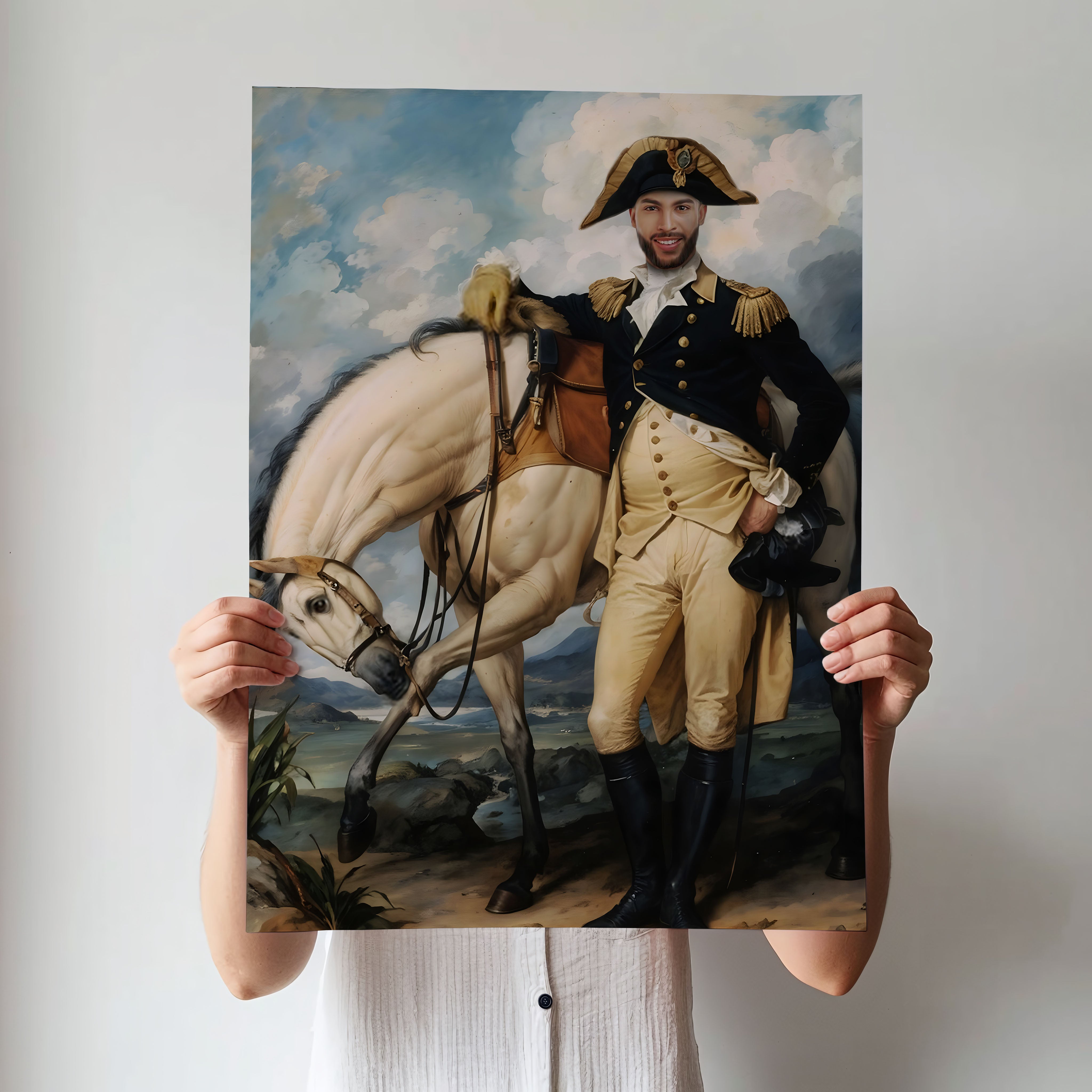 Custom Cavalry Commander Portrait – Man Standing with Horse