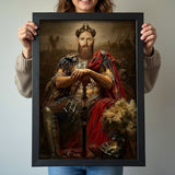 Custom Warrior King Portrait – Bearded Man on Throne with Armor and Crown