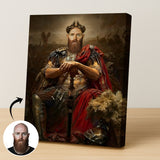 Custom Warrior King Portrait – Bearded Man on Throne with Armor and Crown