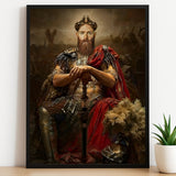 Custom Warrior King Portrait – Bearded Man on Throne with Armor and Crown