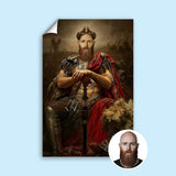 Custom Warrior King Portrait – Bearded Man on Throne with Armor and Crown