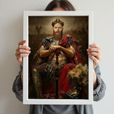 Custom Warrior King Portrait – Bearded Man on Throne with Armor and Crown