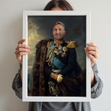 Custom Royal Military Portrait – Man in Blue Uniform with Fur Cape