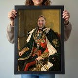 Custom Seated Commander Portrait – Man in Green Royal Robe with Sword