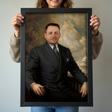 Custom Statesman Portrait – Man in Black Suit with Capitol Background