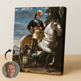 Custom Royal Horseback Portrait – Man on White Horse in Command Uniform