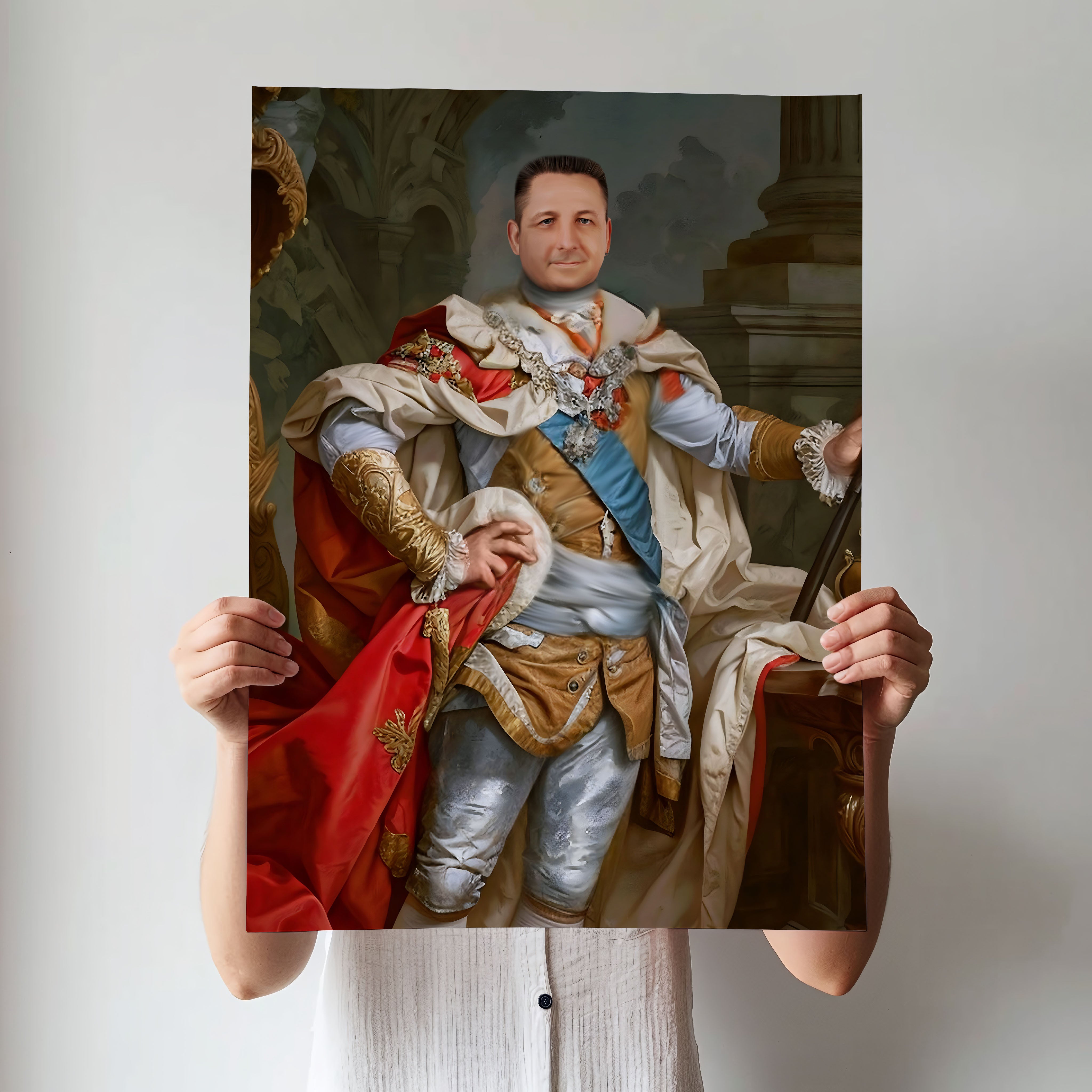 Custom Regency Royal Portrait – Man in Regal Robe with Blue Sash