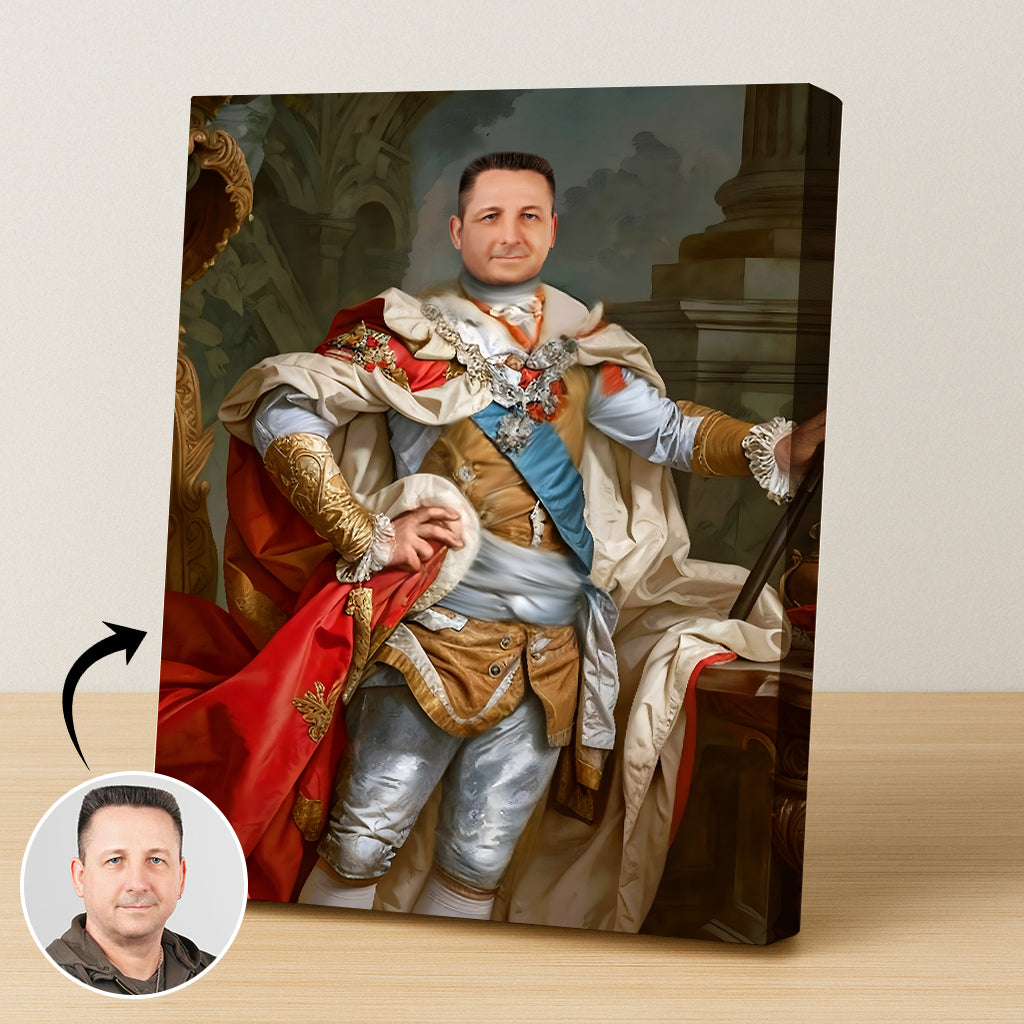 Custom Regency Royal Portrait – Man in Regal Robe with Blue Sash