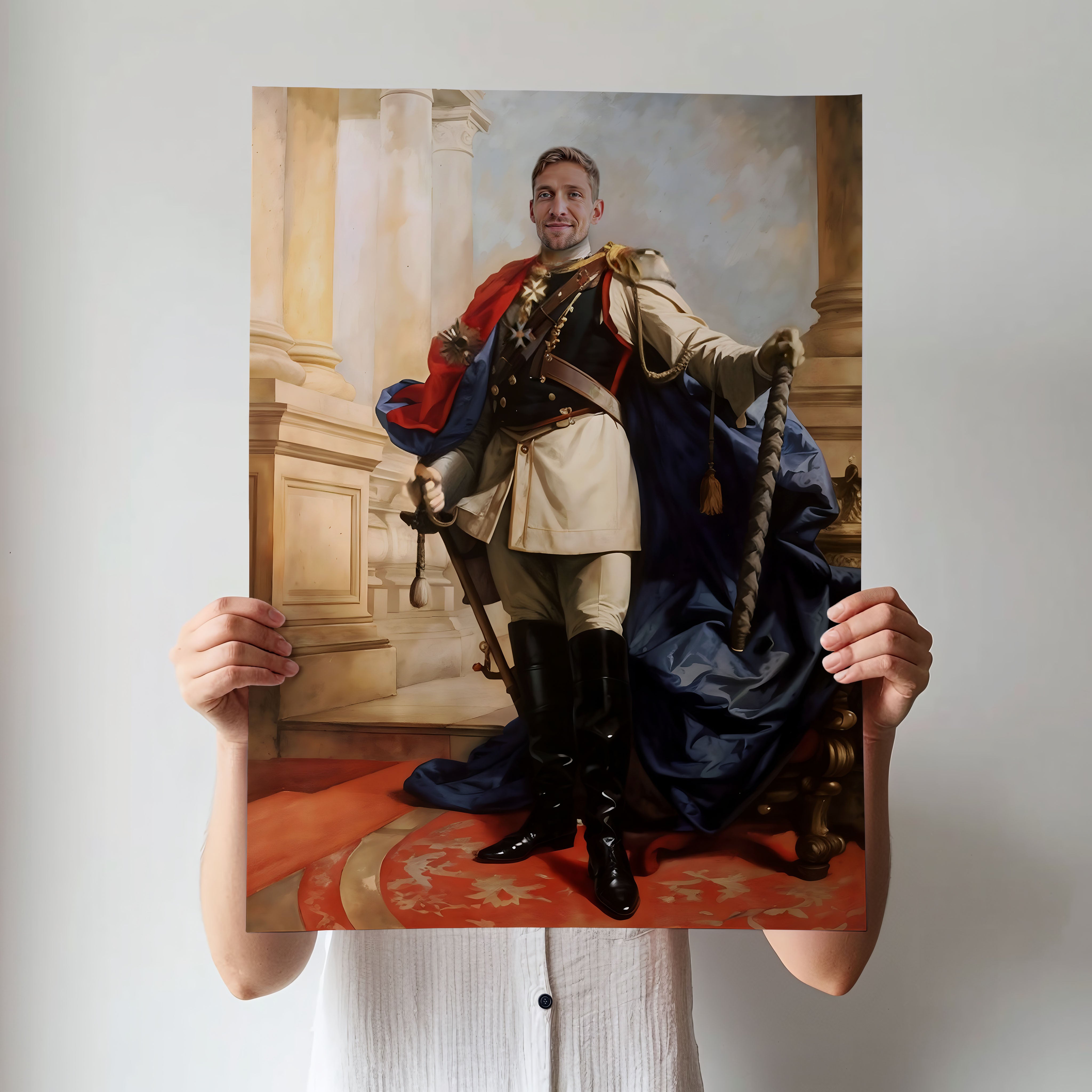 Custom Knight Commander Portrait – Man with Sword and Flowing Cape