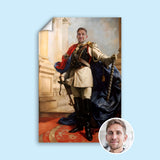 Custom Knight Commander Portrait – Man with Sword and Flowing Cape