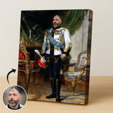 Custom European Monarch Portrait – Man in Red and Blue Robes with Hand on Table