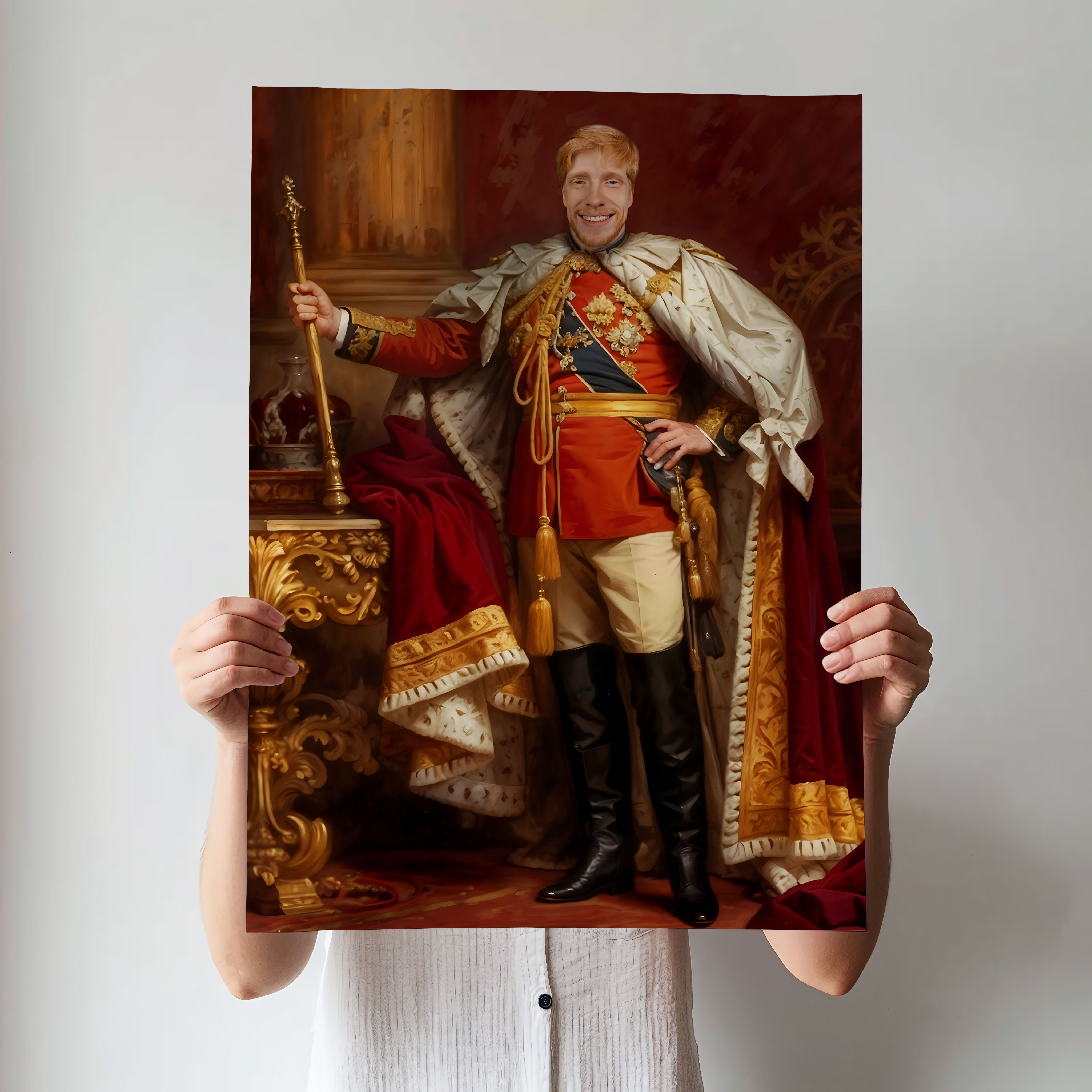 Custom Royal Officer Portrait – Man in Red and Gold with Staff