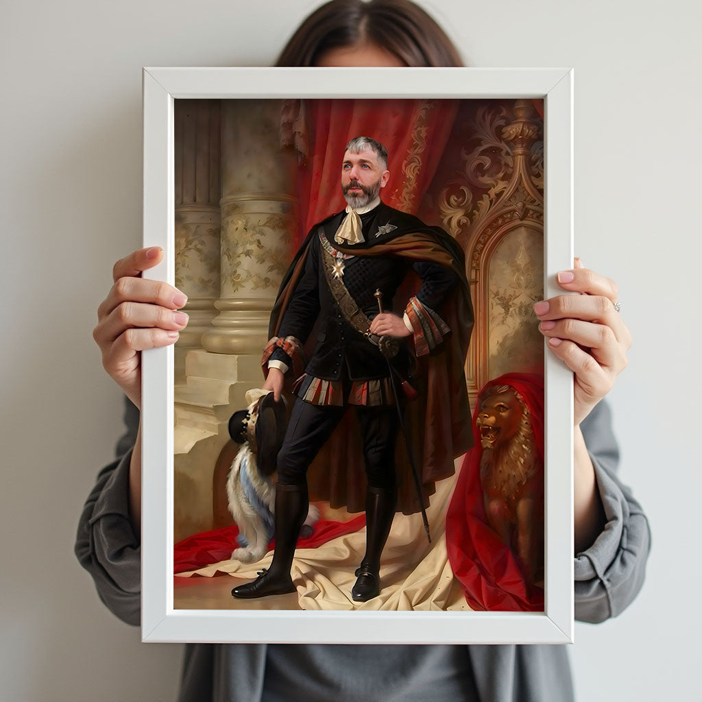 Custom Renaissance Noble Portrait – Standing Man with Sash and Cane