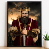 Custom Medieval King Portrait – Man in Crimson Robe with Sword