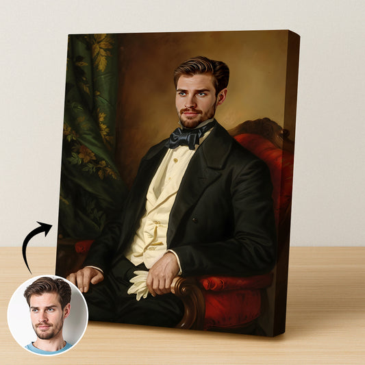 Custom Vintage Politician Portrait – Man in Black Suit with Bowtie