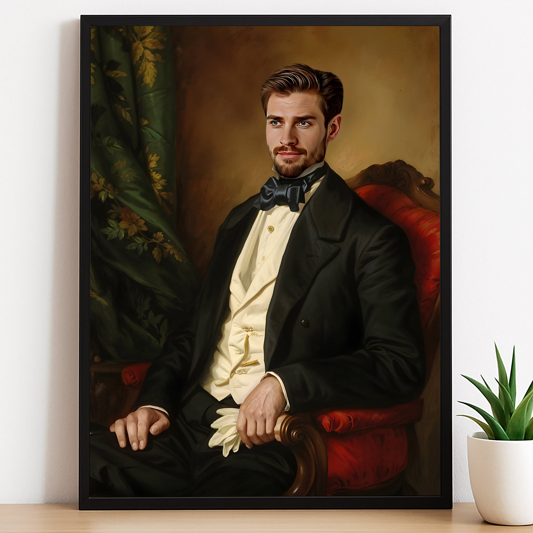 Custom Vintage Politician Portrait – Man in Black Suit with Bowtie