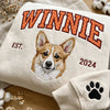 Custom Pet Portrait Sweatshirt with Polka Dot Varsity Name