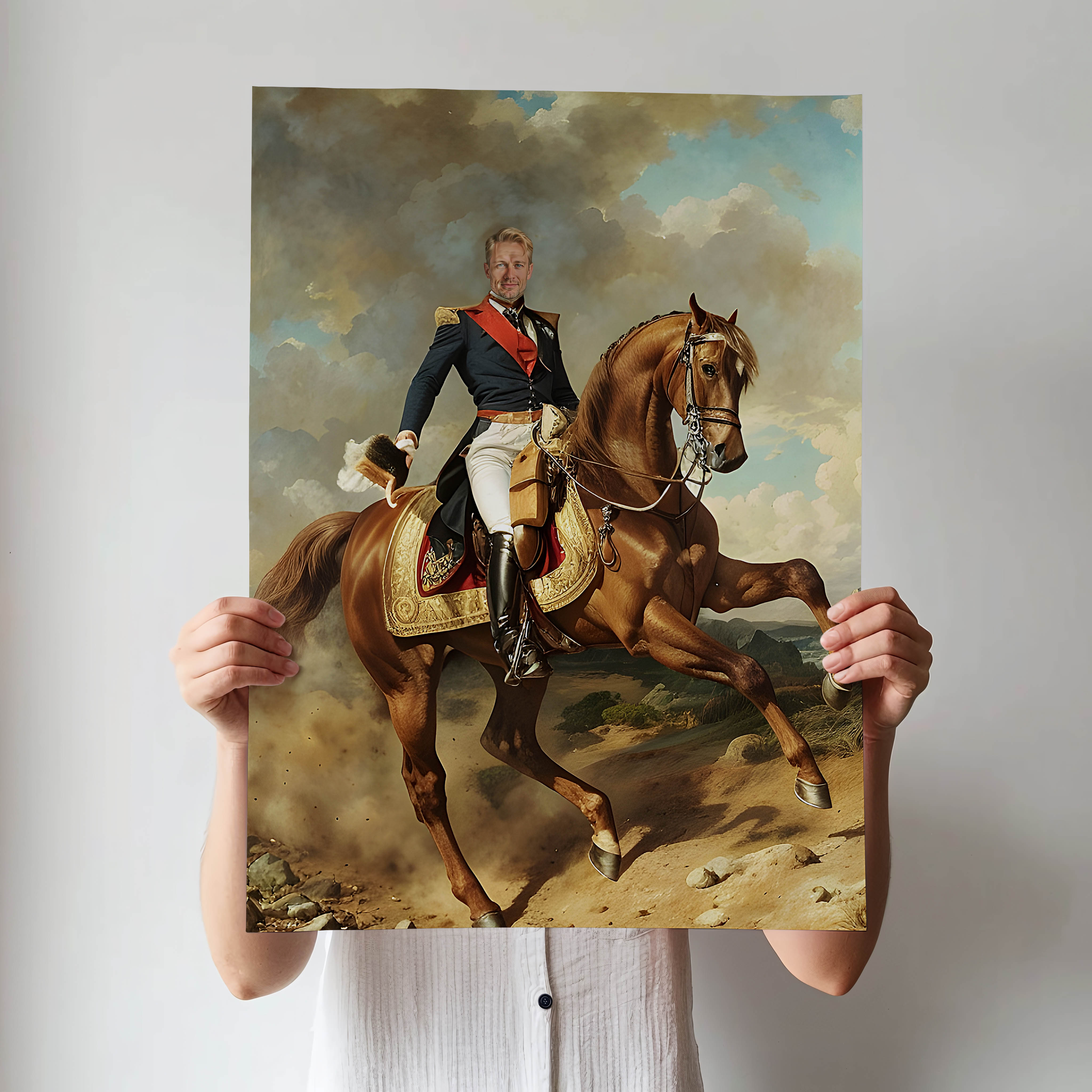 Custom Horse Commander Portrait – Man on Red Stallion in Military Uniform
