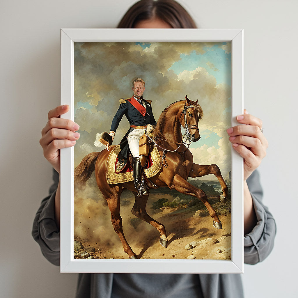 Custom Horse Commander Portrait – Man on Red Stallion in Military Uniform