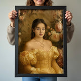 Victorian Pearl Queen Portrait - Regal Renaissance Style Wall Art printed custom portrait held in hands - Furr and Family